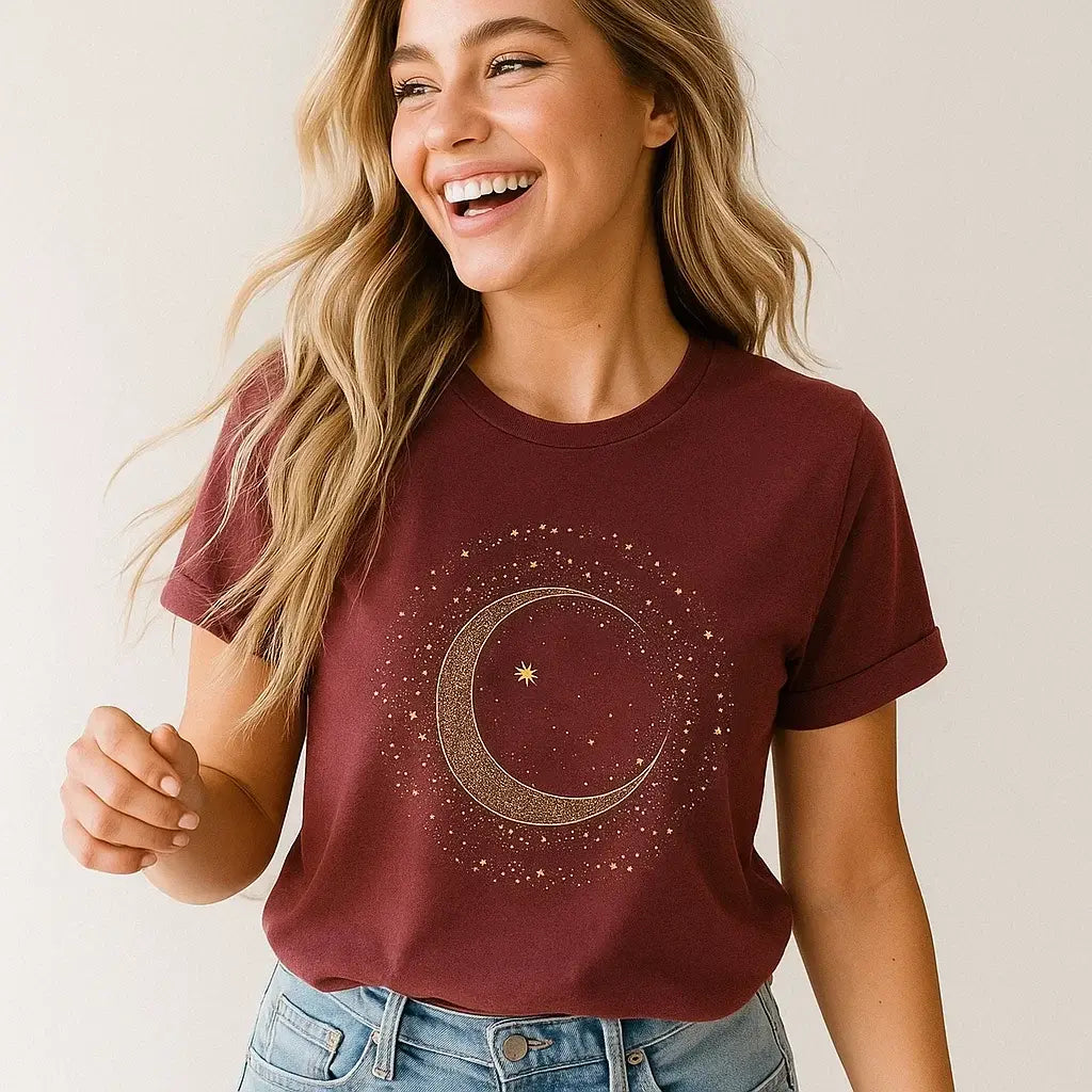 Celestial Moon Star Tee, Cosmic Graphic T-shirt, Cute