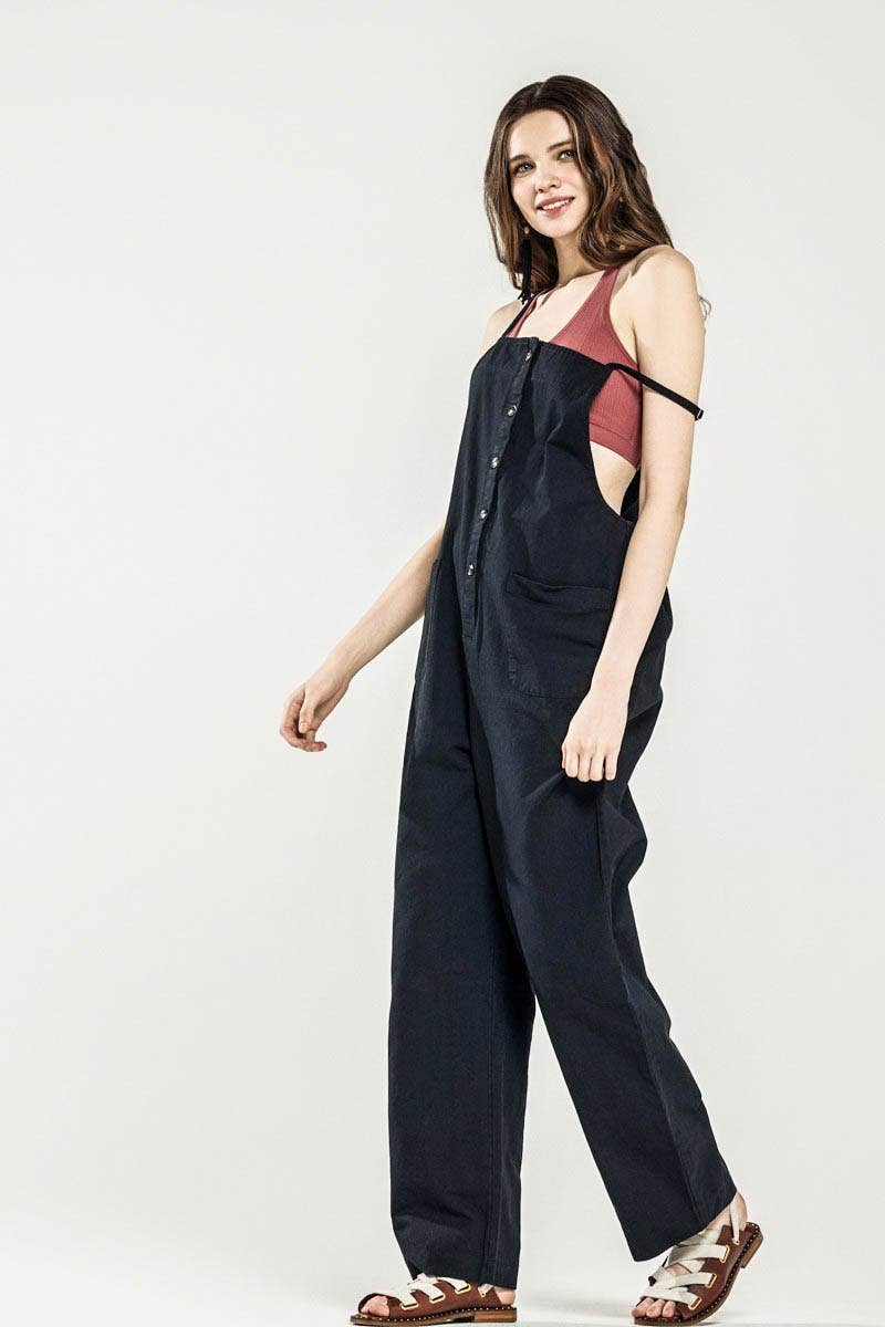 Button-Down Sleeveless Overall Jumpsuit