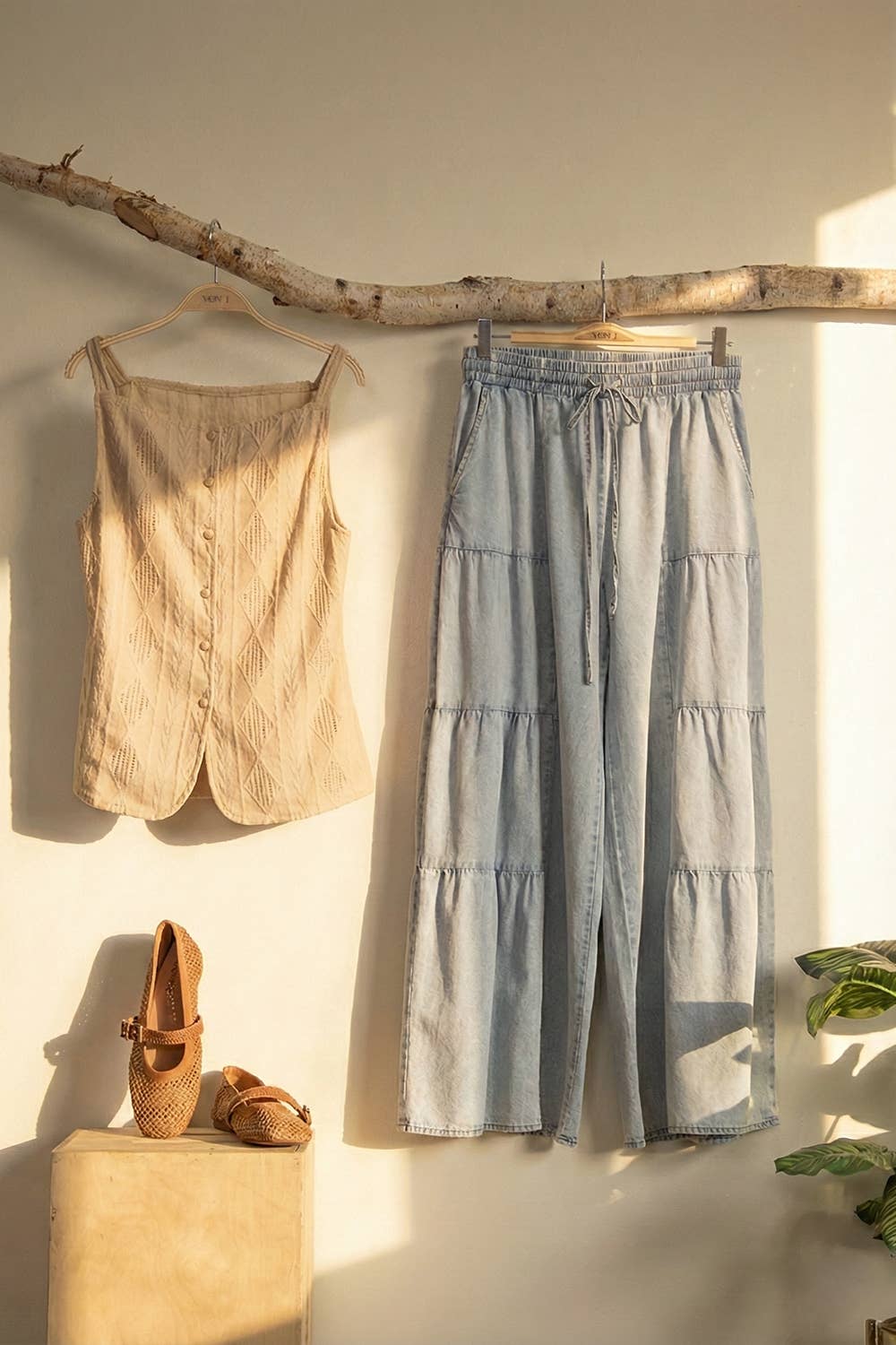 Textured Sleeveless Button Down Top