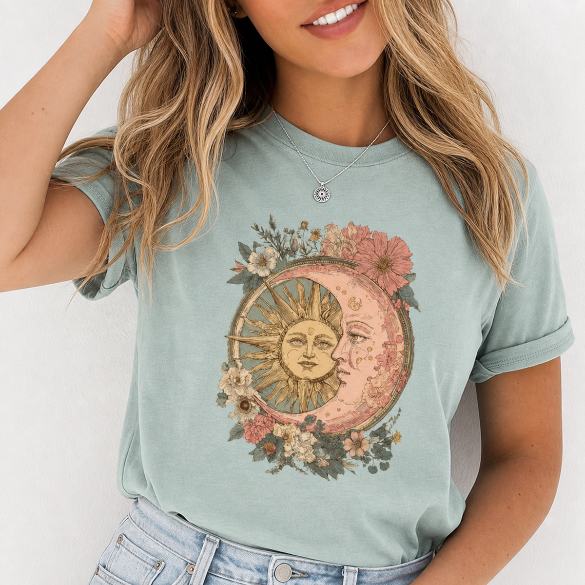 Sun and Moon Floral T-Shirt, Boho Graphic Tee