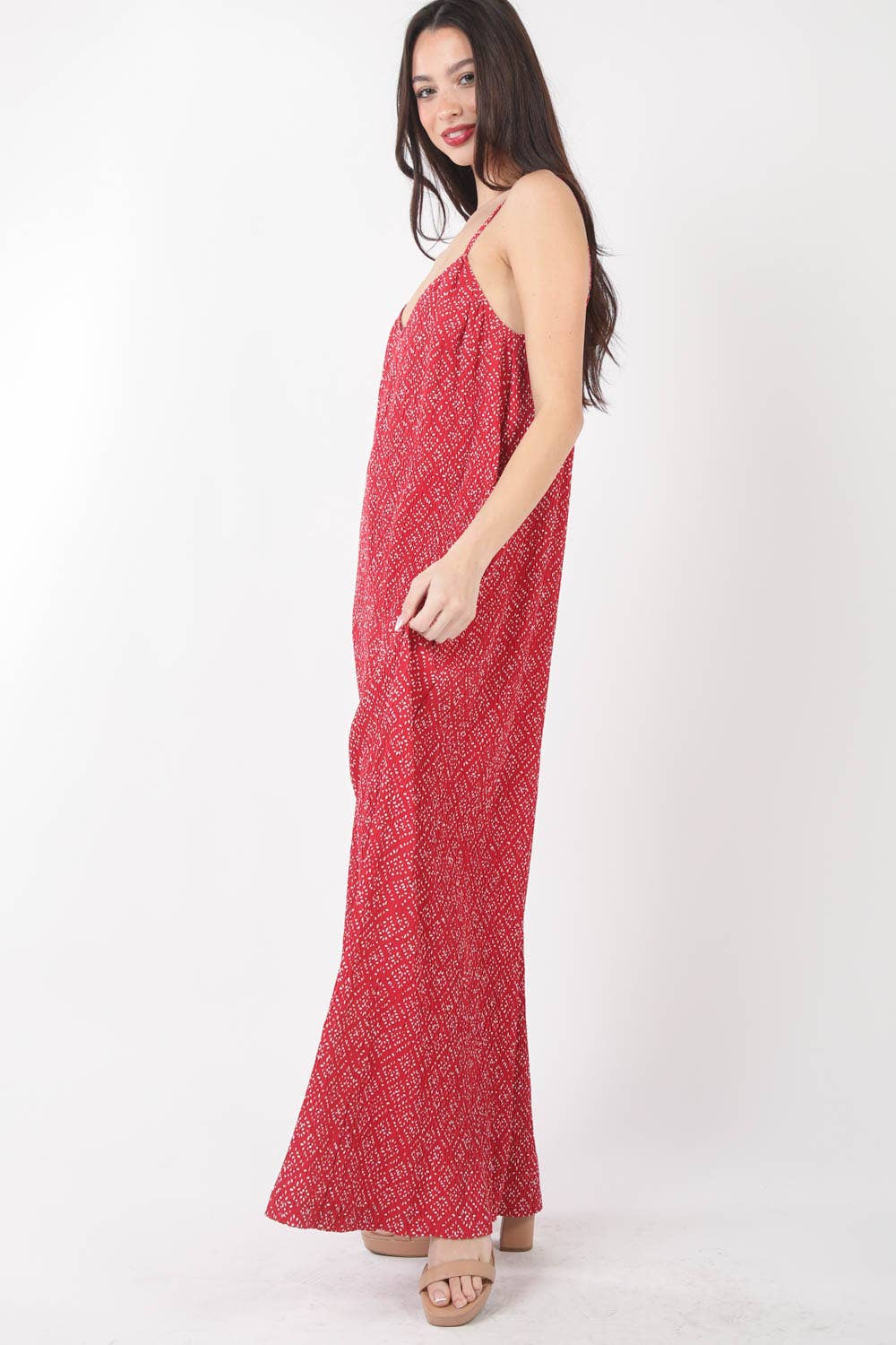 Sleeveless Pleated Wide Leg Jumpsuit w/ Pockets