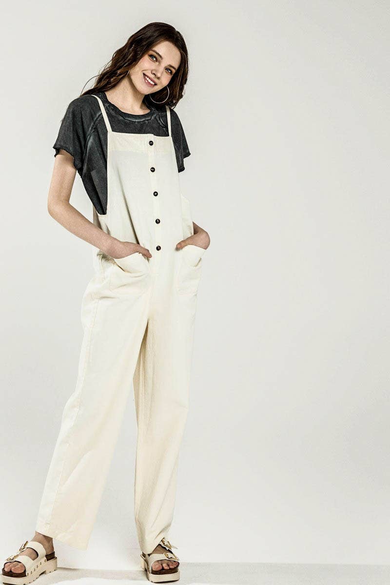 Button-Down Sleeveless Overall Jumpsuit