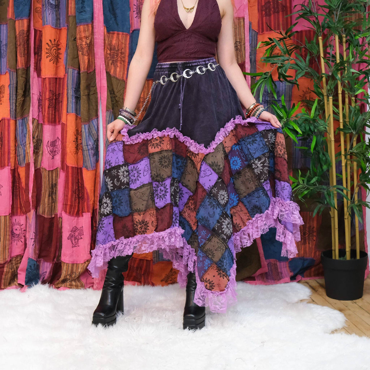 Patchwork Celestial Lace Asymmetrical Skirt