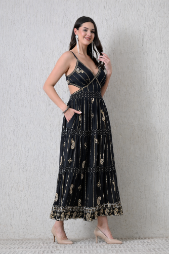 Bohemian Paisley Print Tiered Maxi Dress