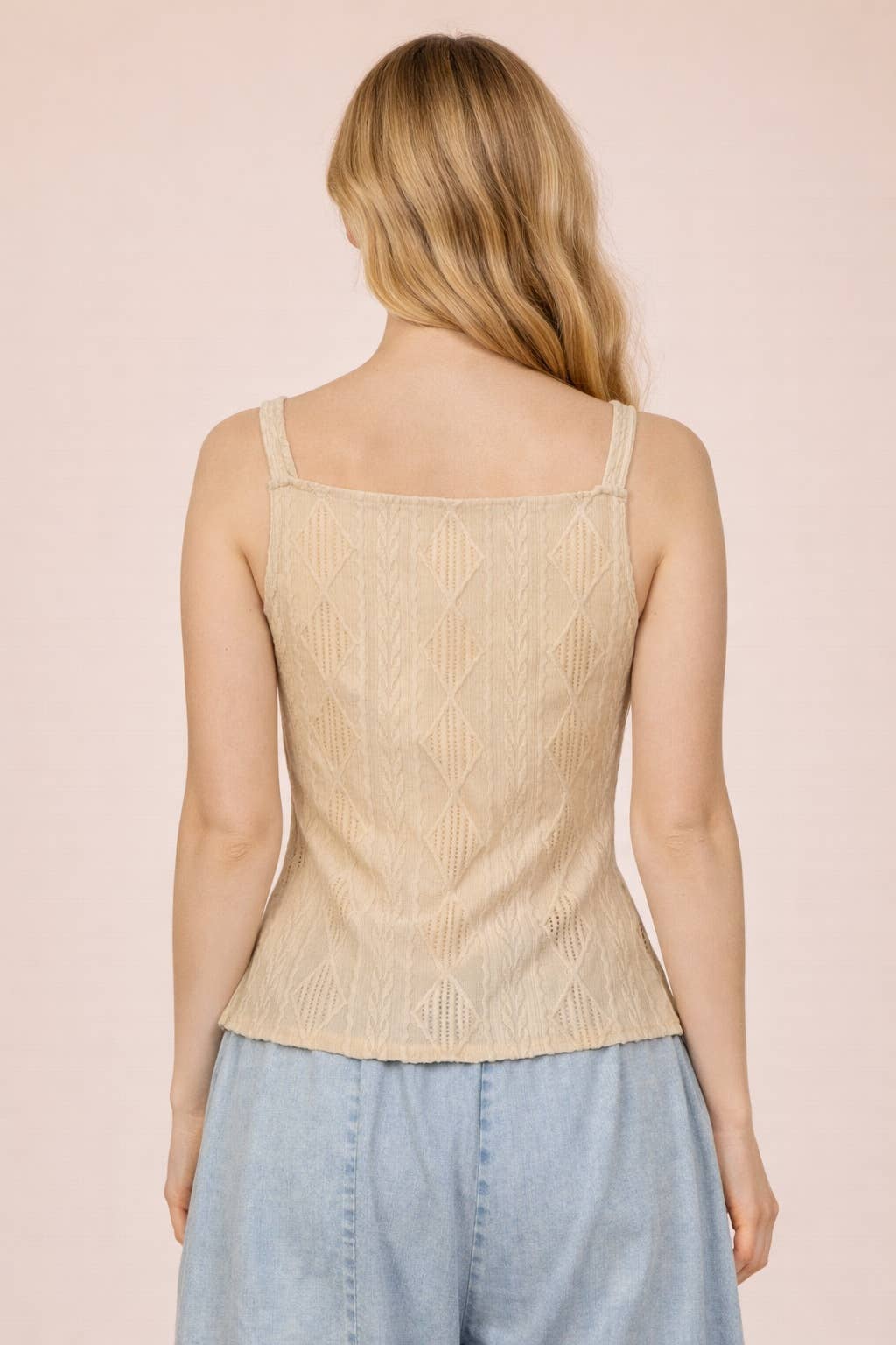 Textured Sleeveless Button Down Top