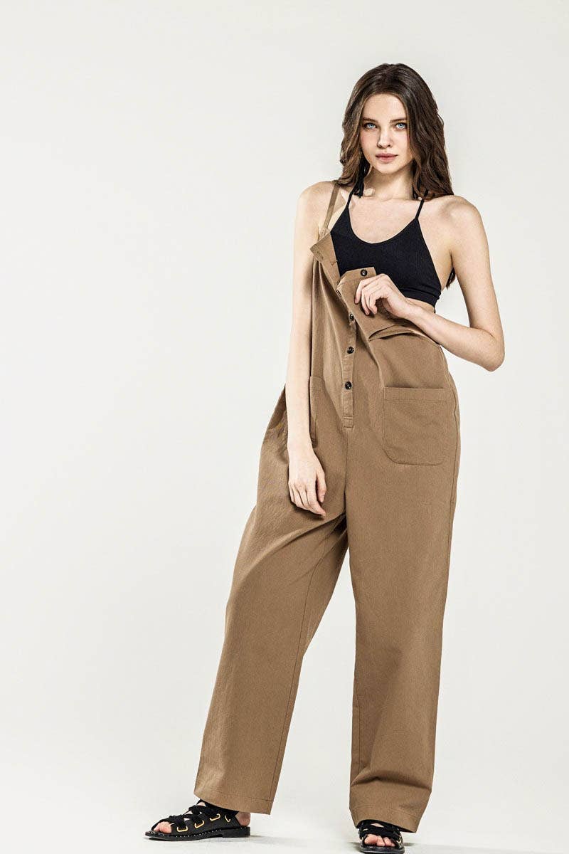 Button-Down Sleeveless Overall Jumpsuit