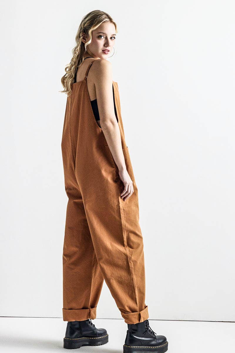 Button-Down Sleeveless Overall Jumpsuit