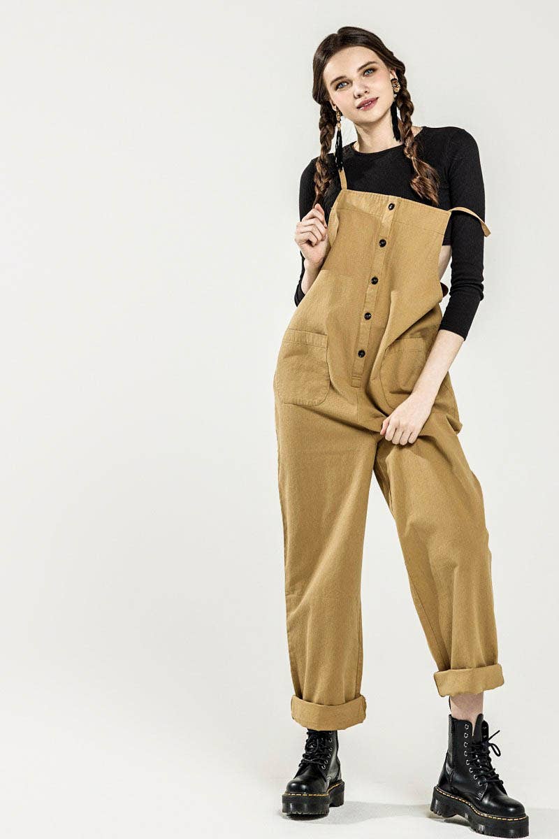 Button-Down Sleeveless Overall Jumpsuit