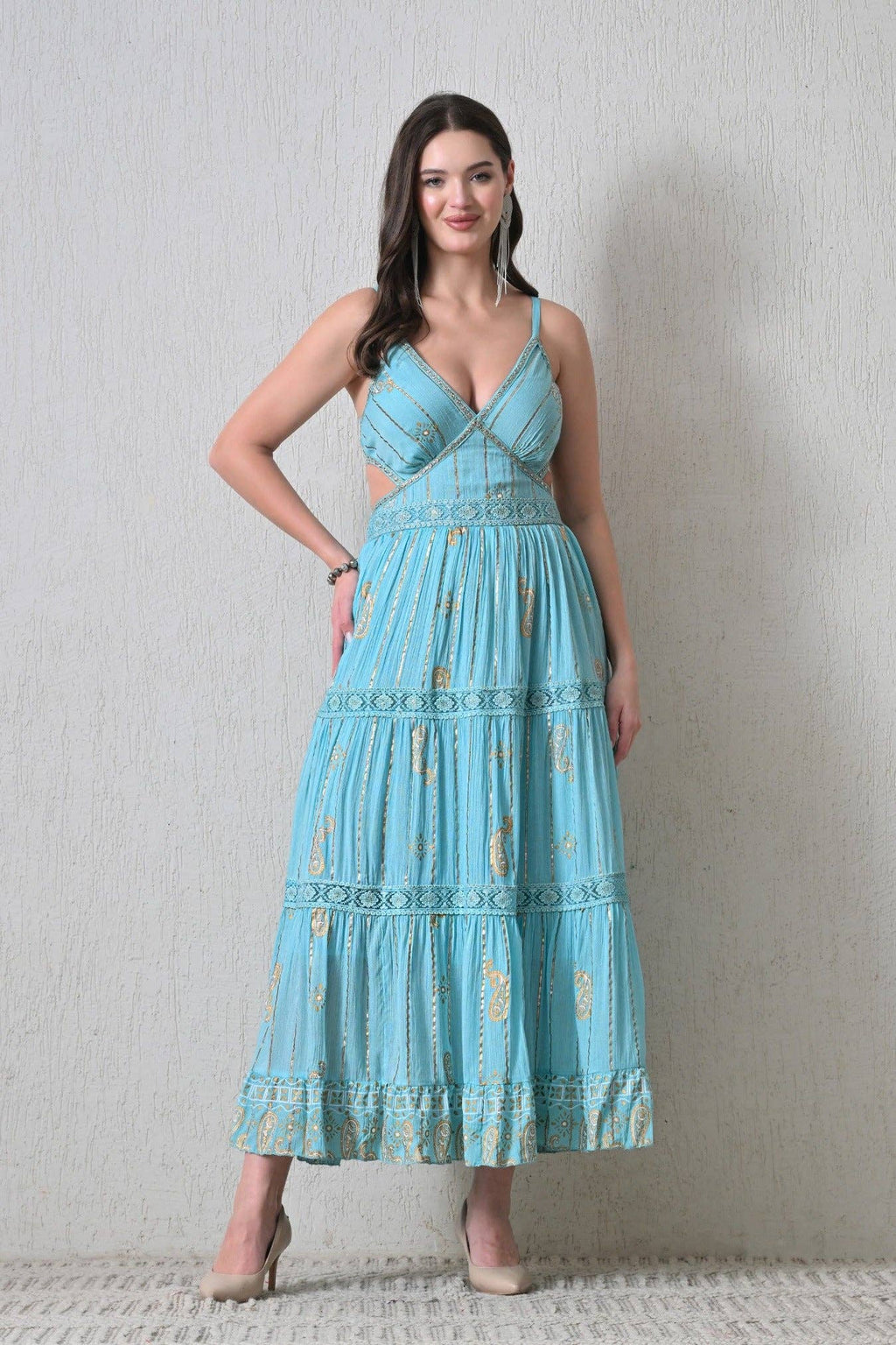 Bohemian Paisley Print Tiered Maxi Dress