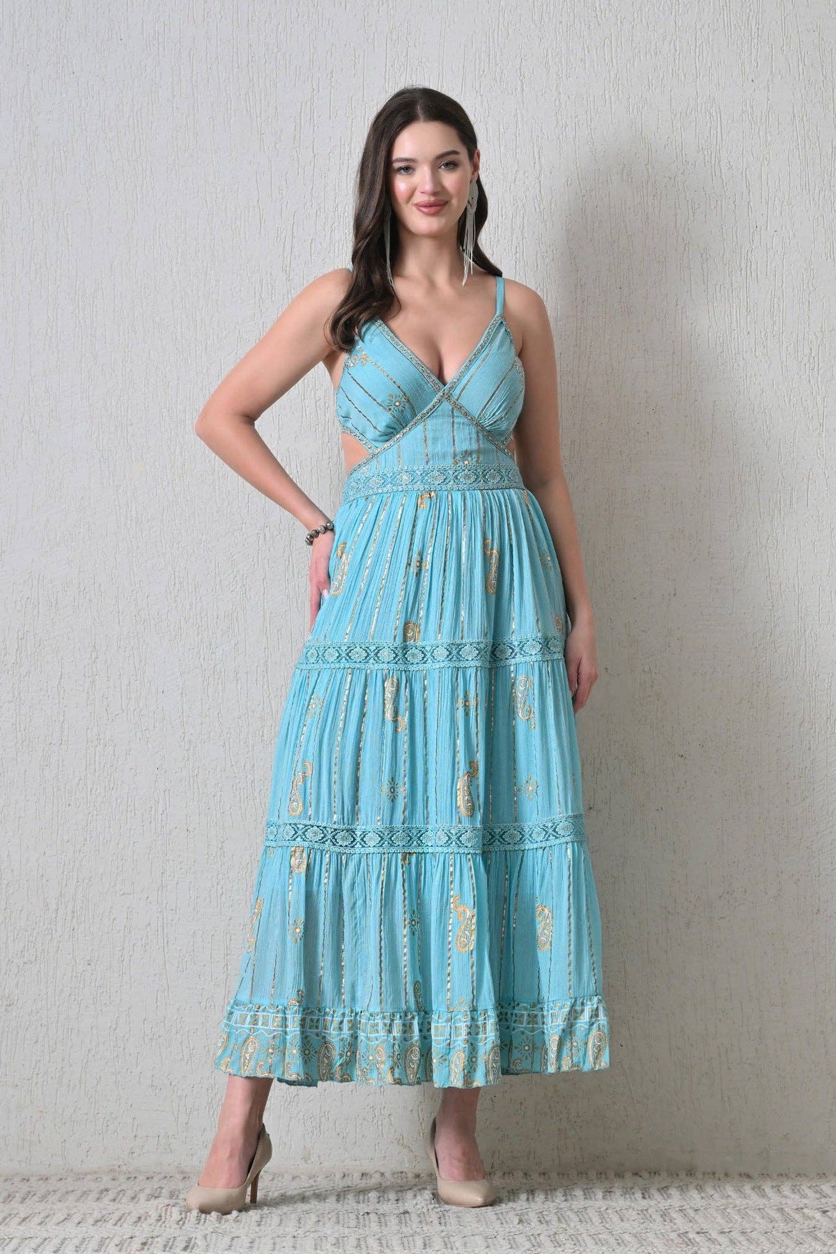 Bohemian Paisley Print Tiered Maxi Dress