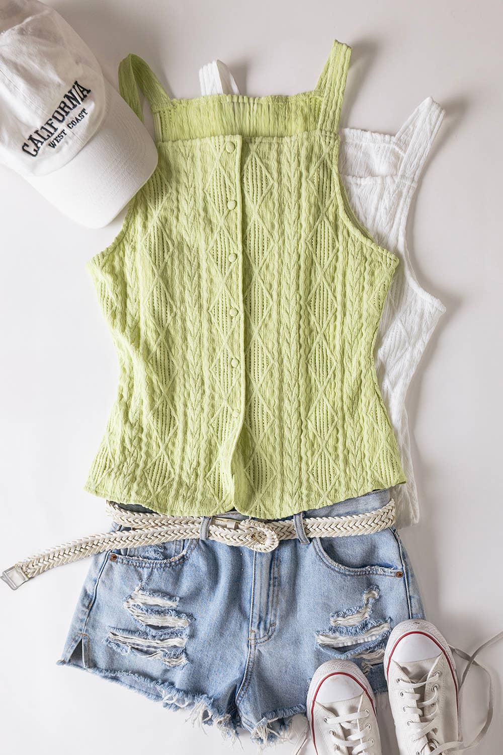 Textured Sleeveless Button Down Top