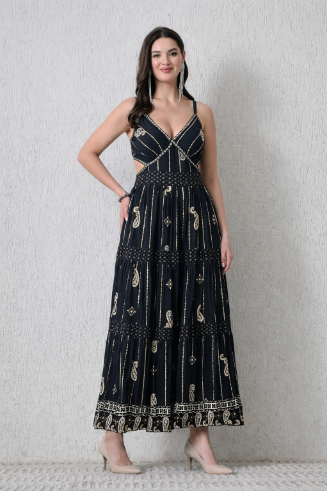 Bohemian Paisley Print Tiered Maxi Dress