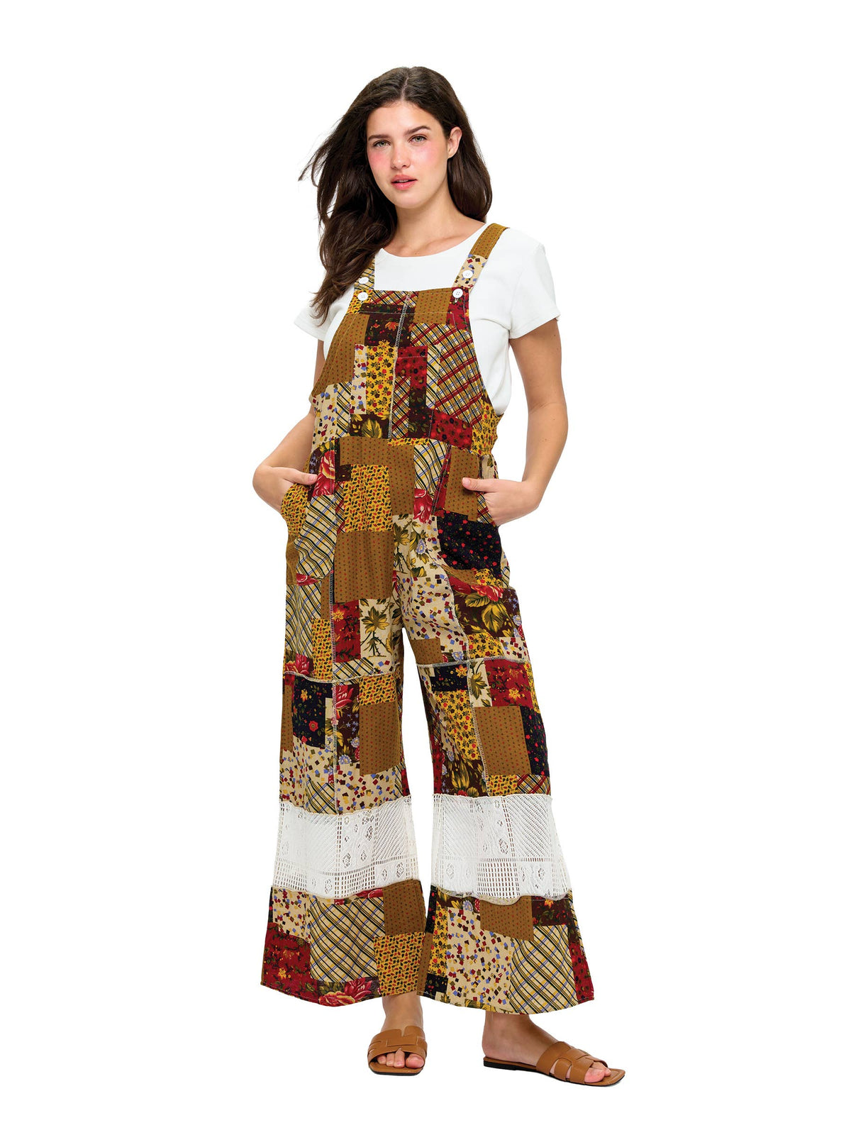 Vintage Look Floral Patchwork Lace Overall