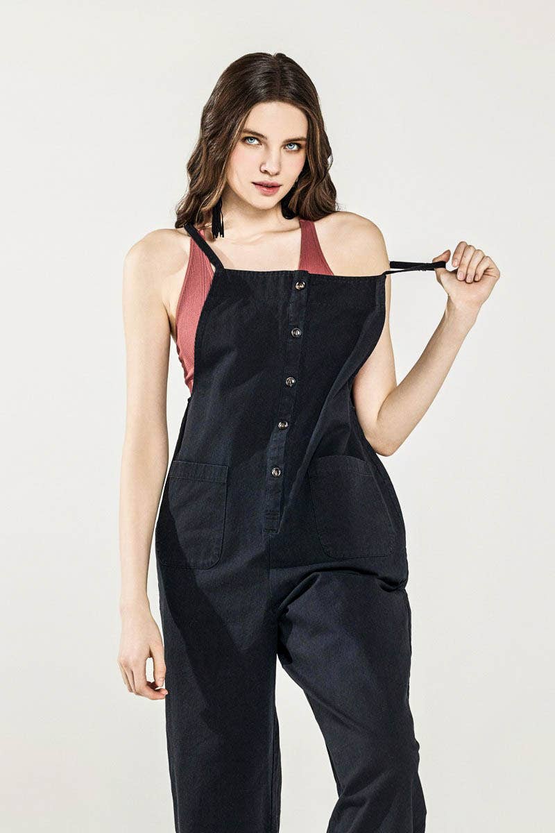 Button-Down Sleeveless Overall Jumpsuit