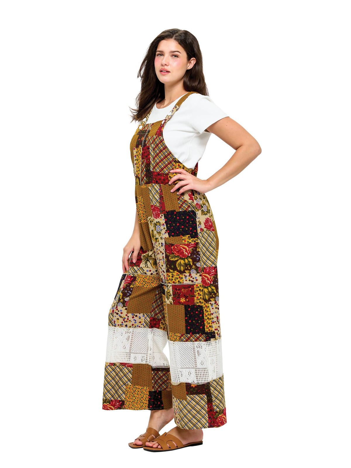 Vintage Look Floral Patchwork Lace Overall