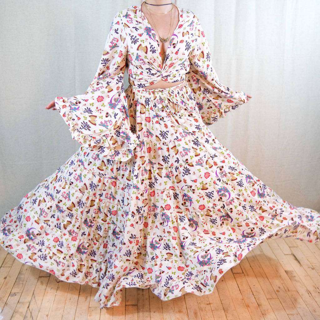 Boho Floral Whimsy  Tiered Maxi Skirt