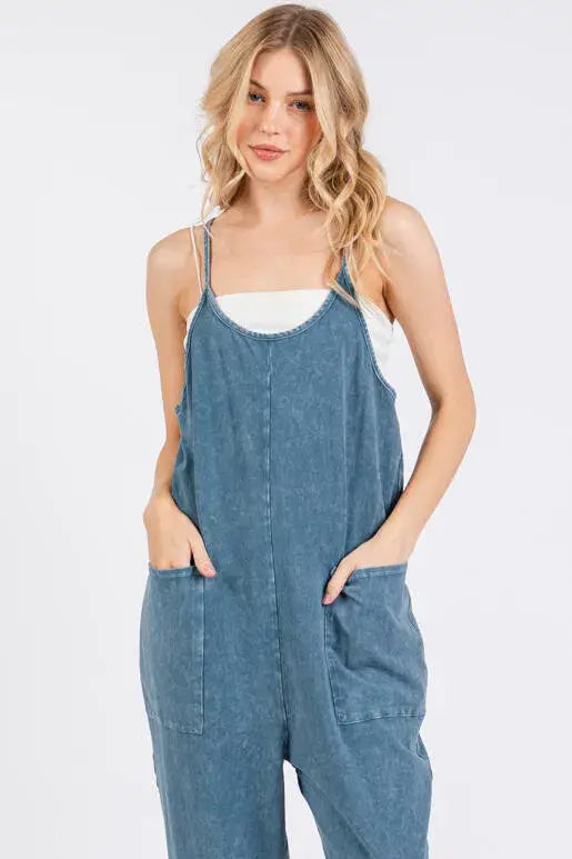 Washed Cami Roll-up Jumpsuit