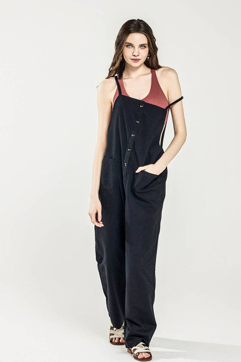 Button-Down Sleeveless Overall Jumpsuit