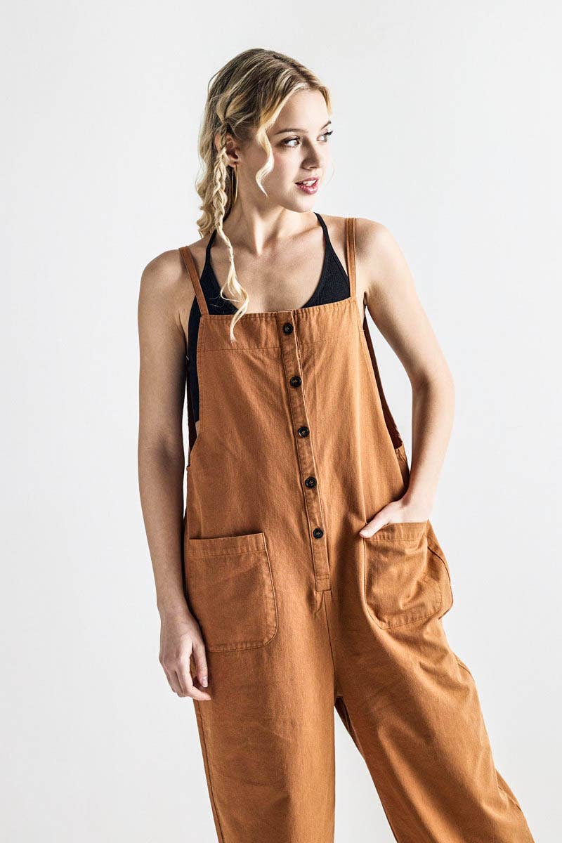 Button-Down Sleeveless Overall Jumpsuit