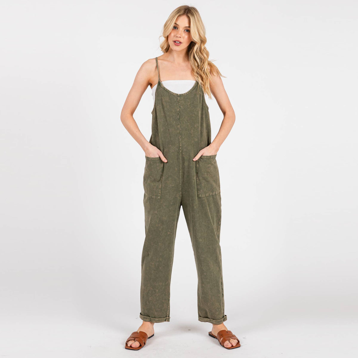 Washed Cami Roll-up Jumpsuit