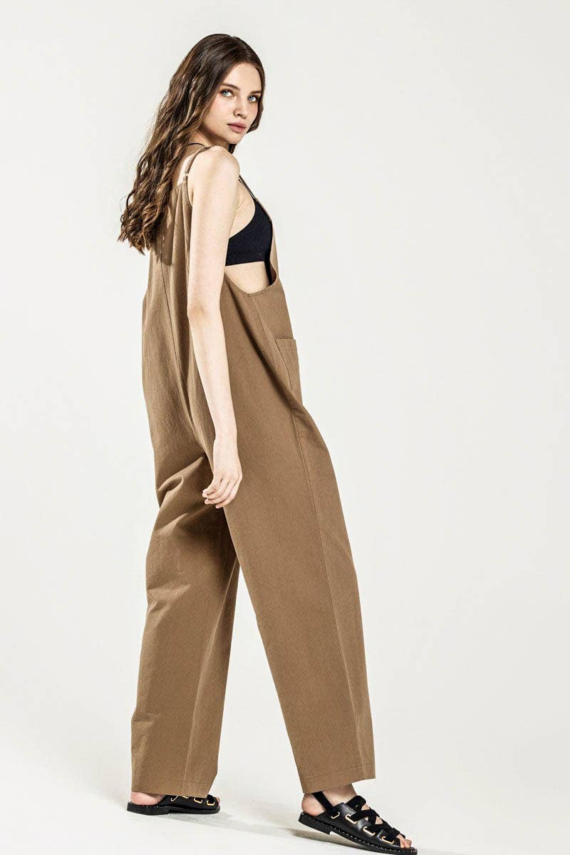 Button-Down Sleeveless Overall Jumpsuit