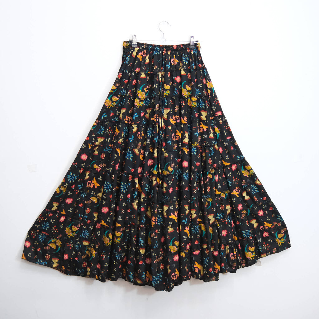 Boho Floral Whimsy  Tiered Maxi Skirt