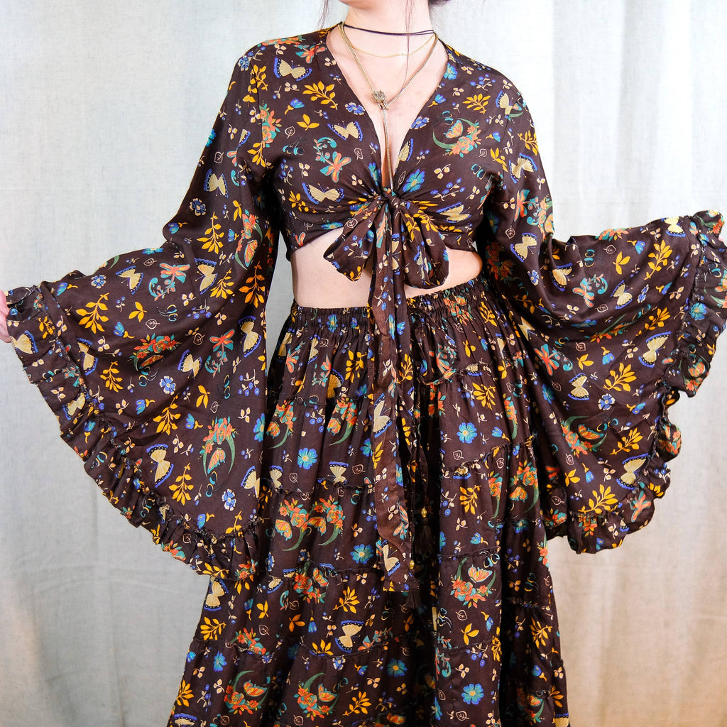 Boho Floral Whimsy  Tiered Maxi Skirt