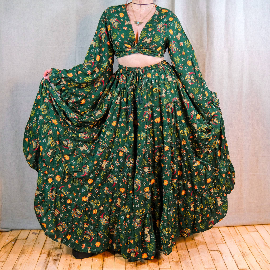 Boho Floral Whimsy  Tiered Maxi Skirt