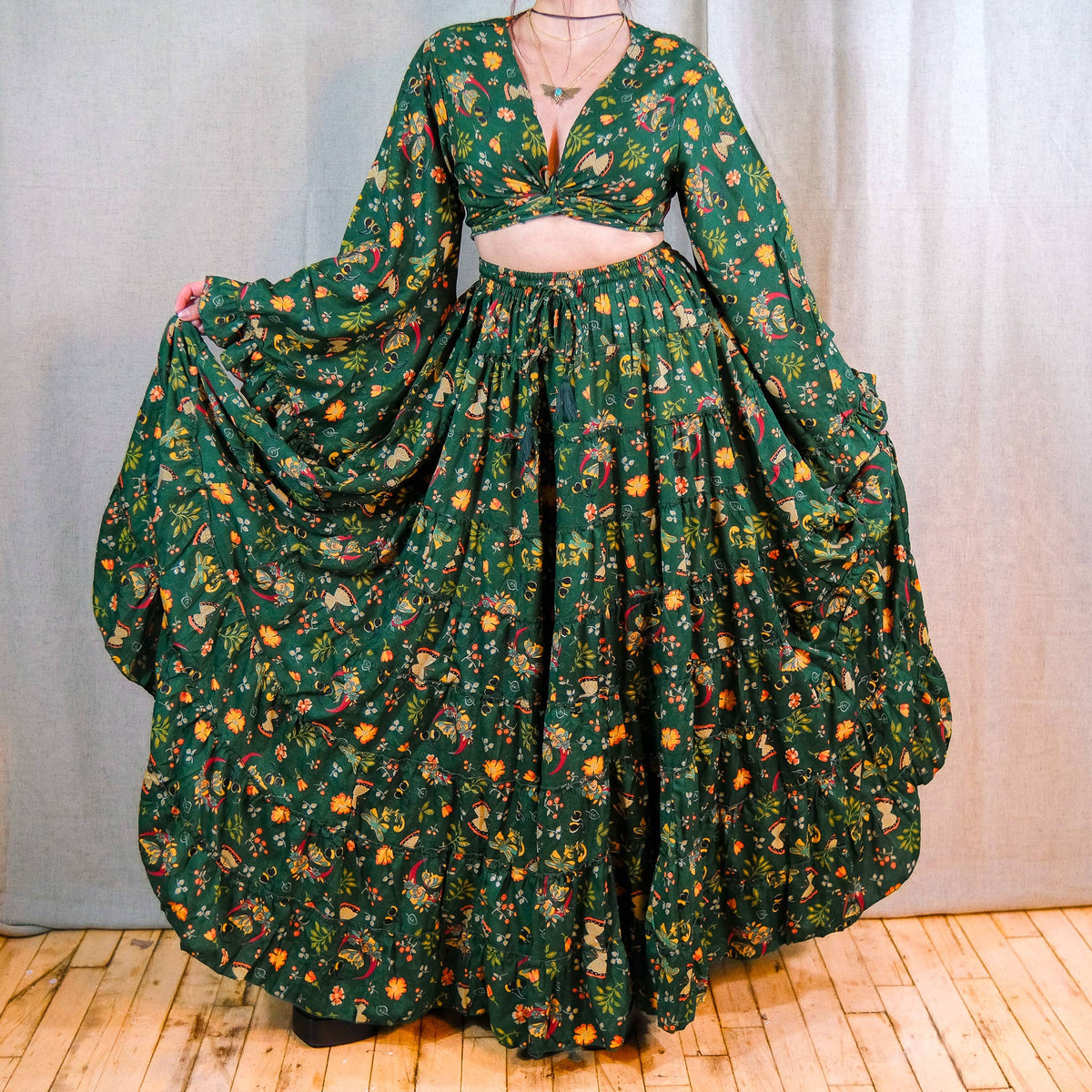 Boho Floral Whimsy  Tiered Maxi Skirt