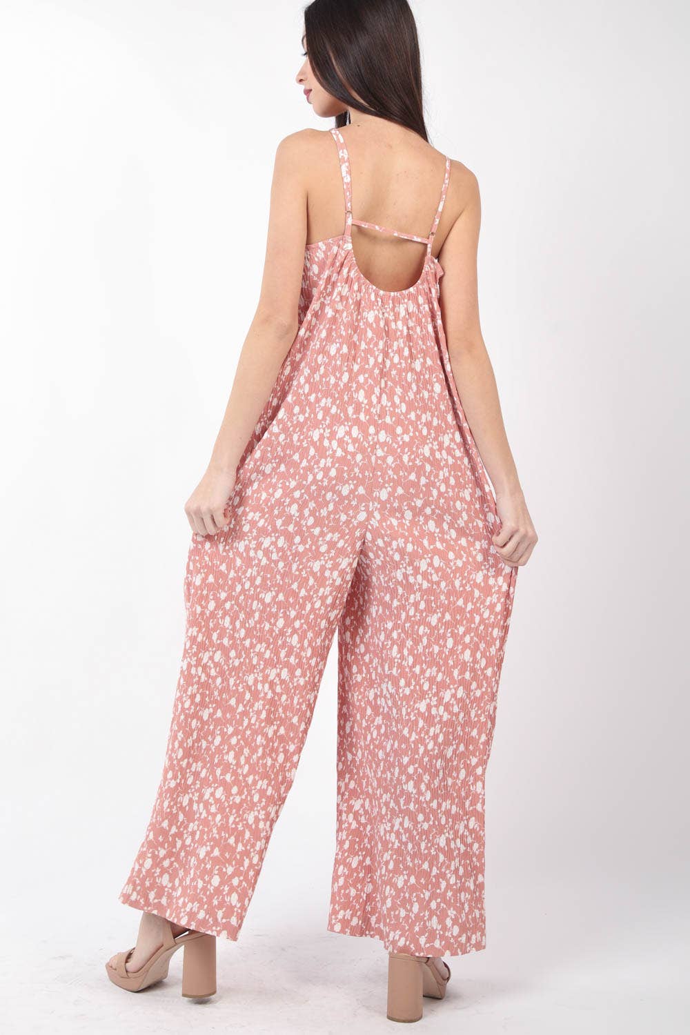 Sleeveless Pleated Wide Leg Jumpsuit w/ Pockets