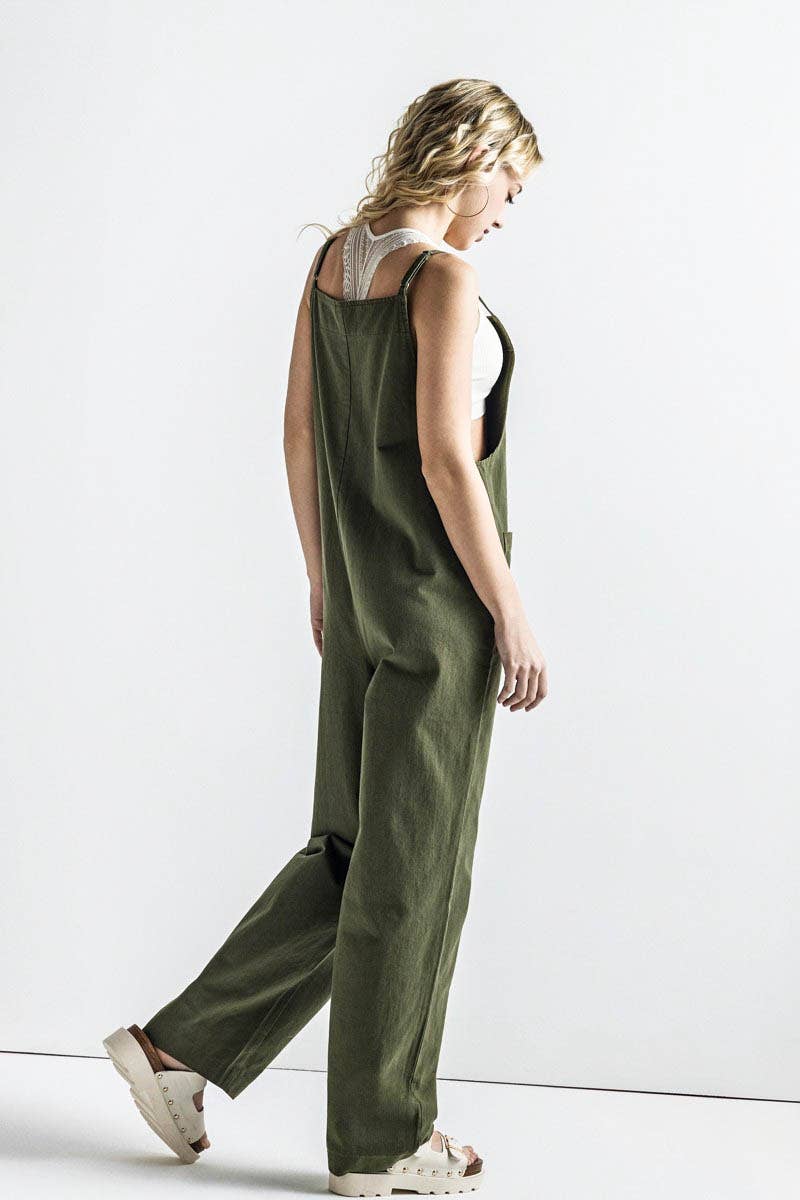 Button-Down Sleeveless Overall Jumpsuit