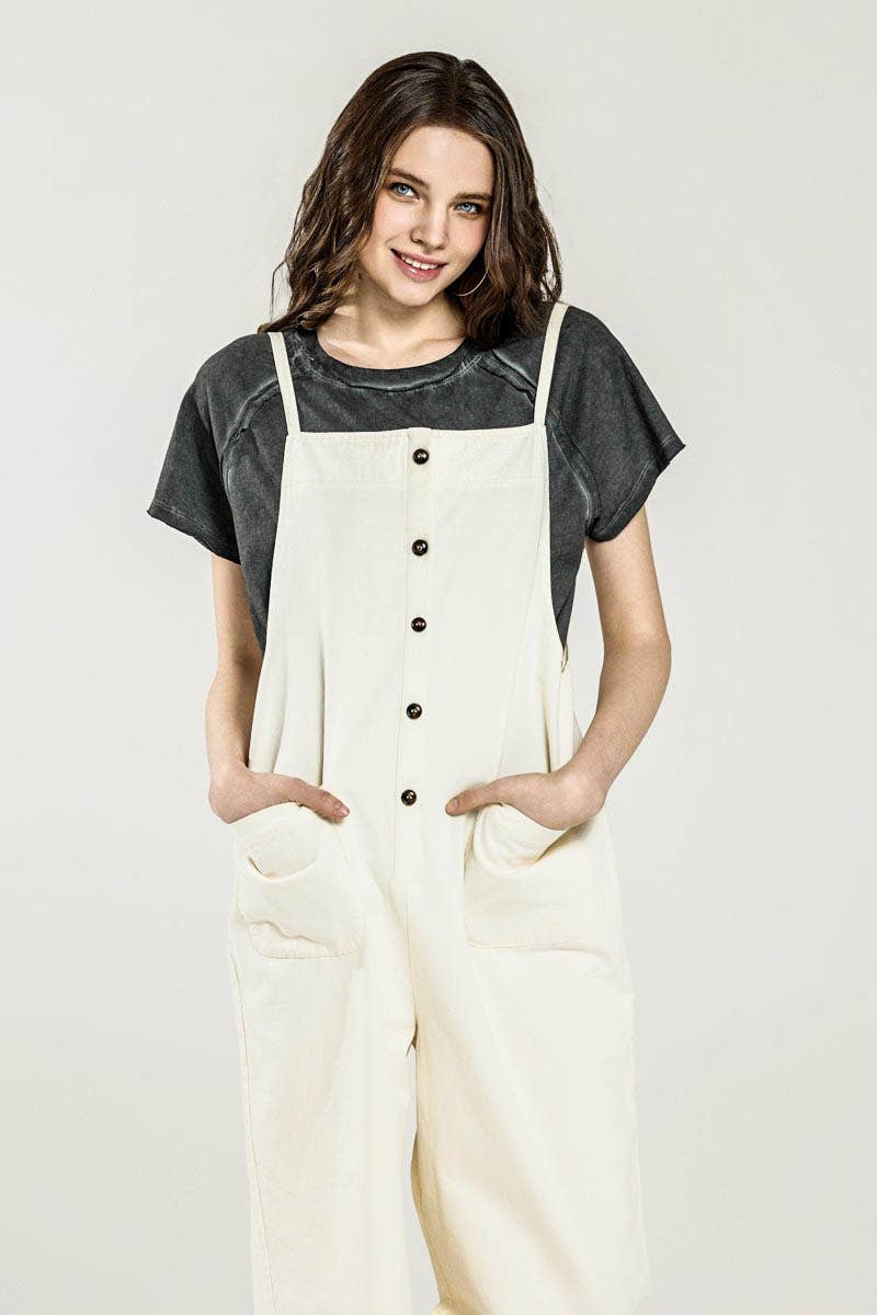 Button-Down Sleeveless Overall Jumpsuit