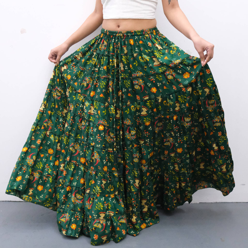 Boho Floral Whimsy  Tiered Maxi Skirt