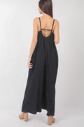 Sleeveless Pleated Wide Leg Jumpsuit w/ Pockets