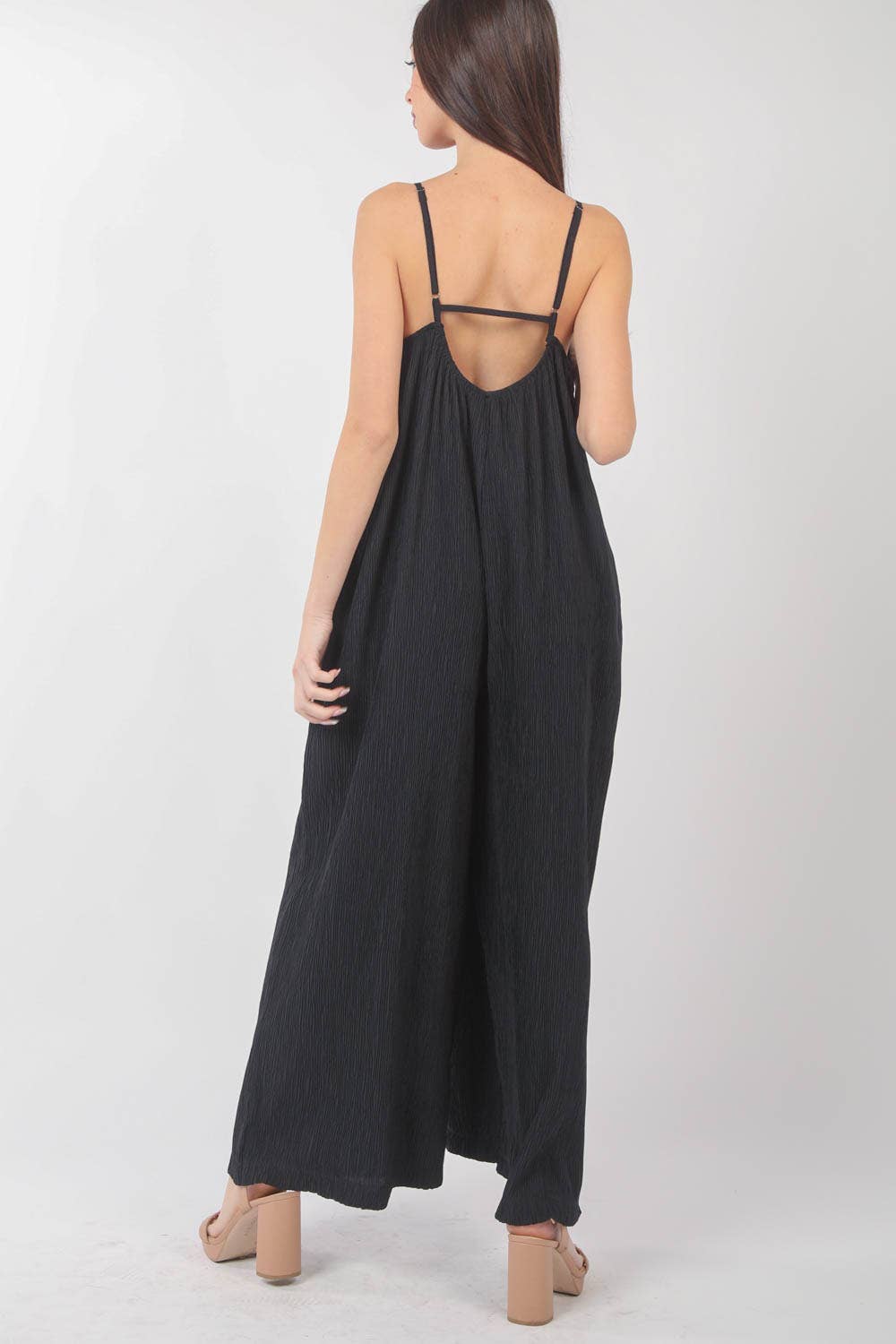 Sleeveless Pleated Wide Leg Jumpsuit w/ Pockets