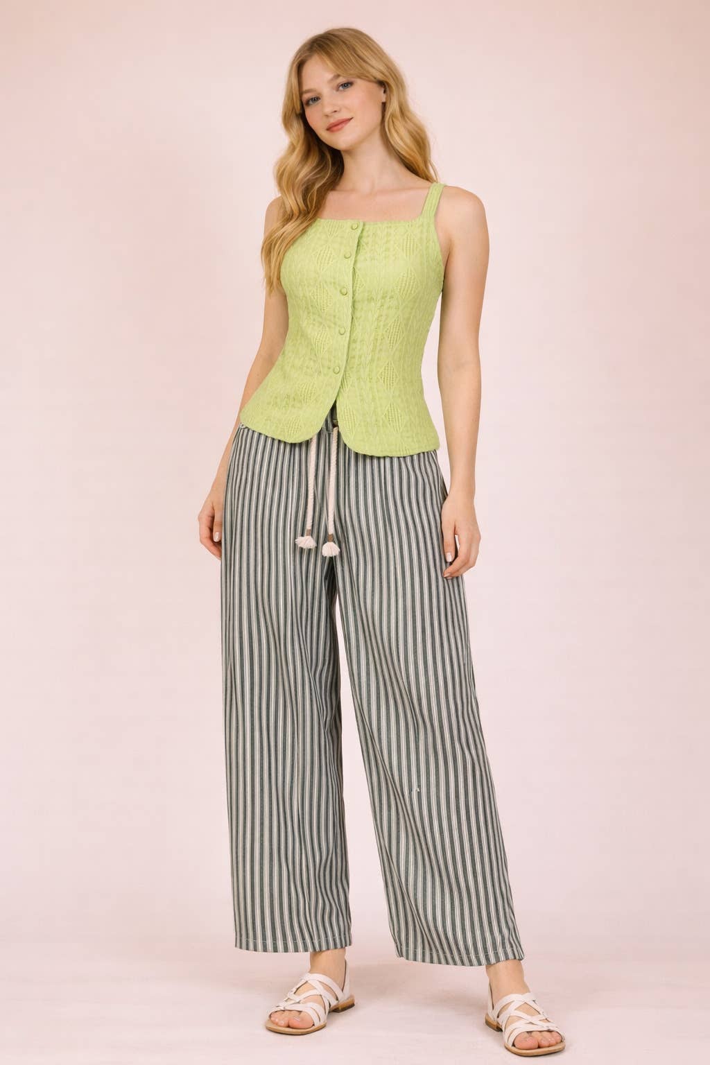 Textured Sleeveless Button Down Top