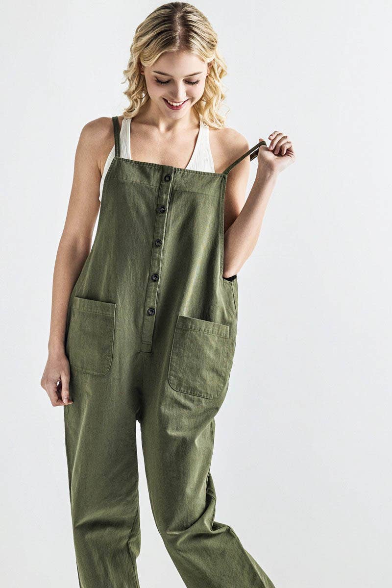 Button-Down Sleeveless Overall Jumpsuit