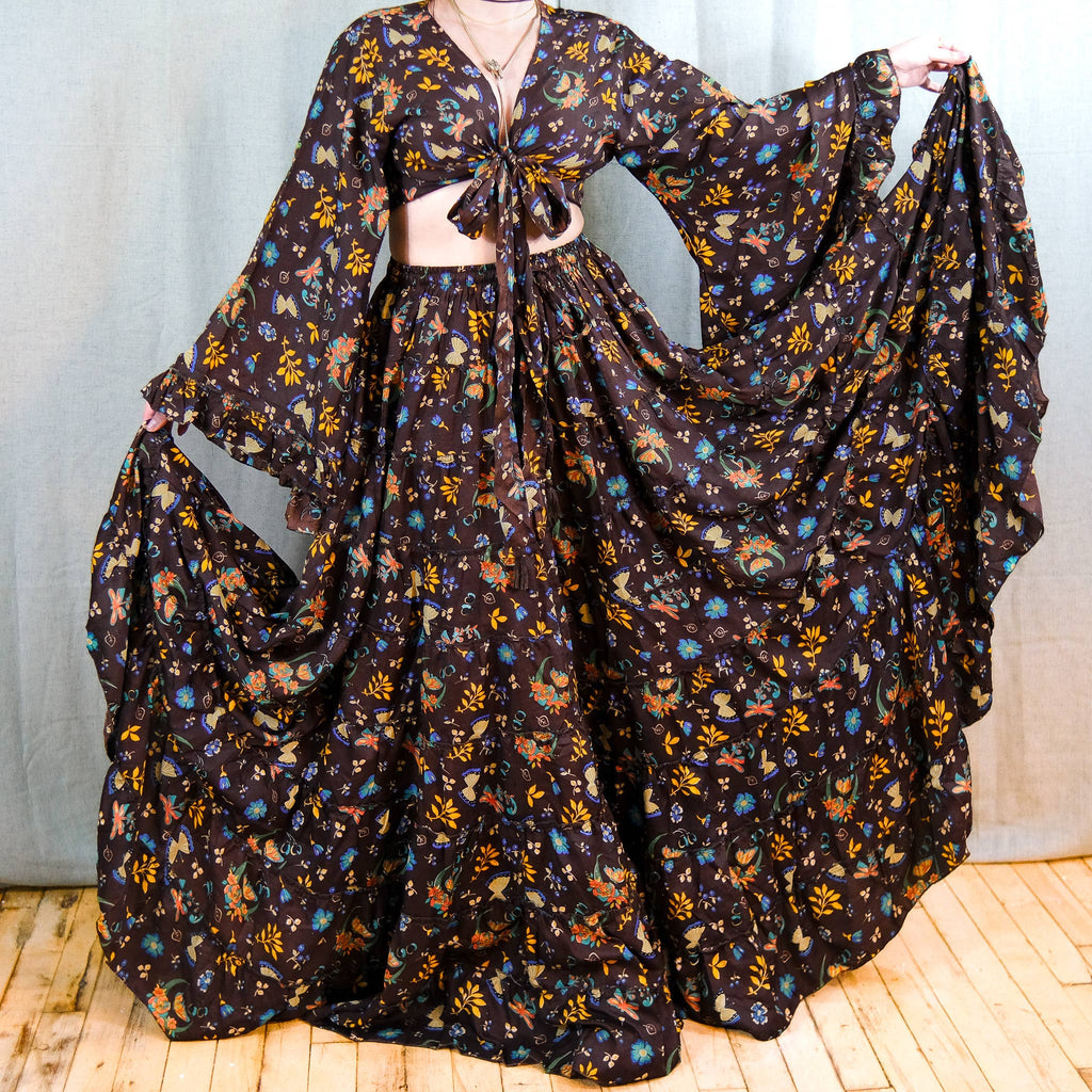 Boho Floral Whimsy  Tiered Maxi Skirt