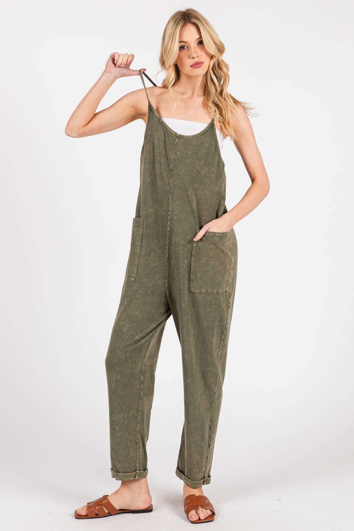 Washed Cami Roll-up Jumpsuit