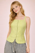 Textured Sleeveless Button Down Top