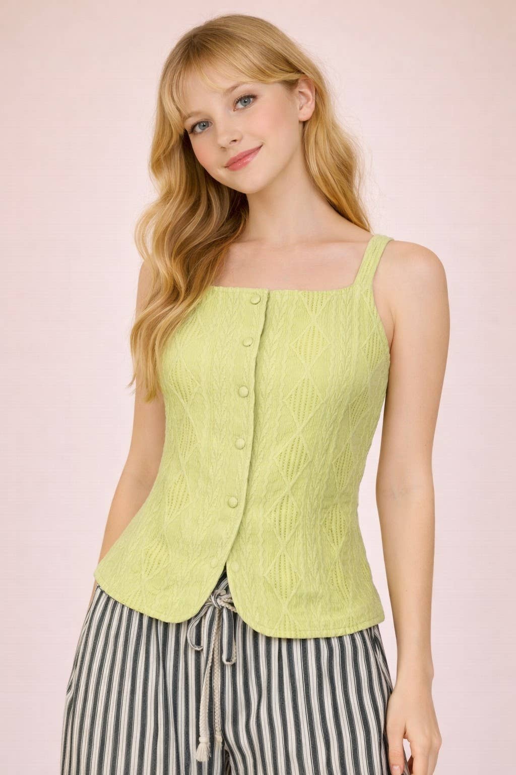 Textured Sleeveless Button Down Top