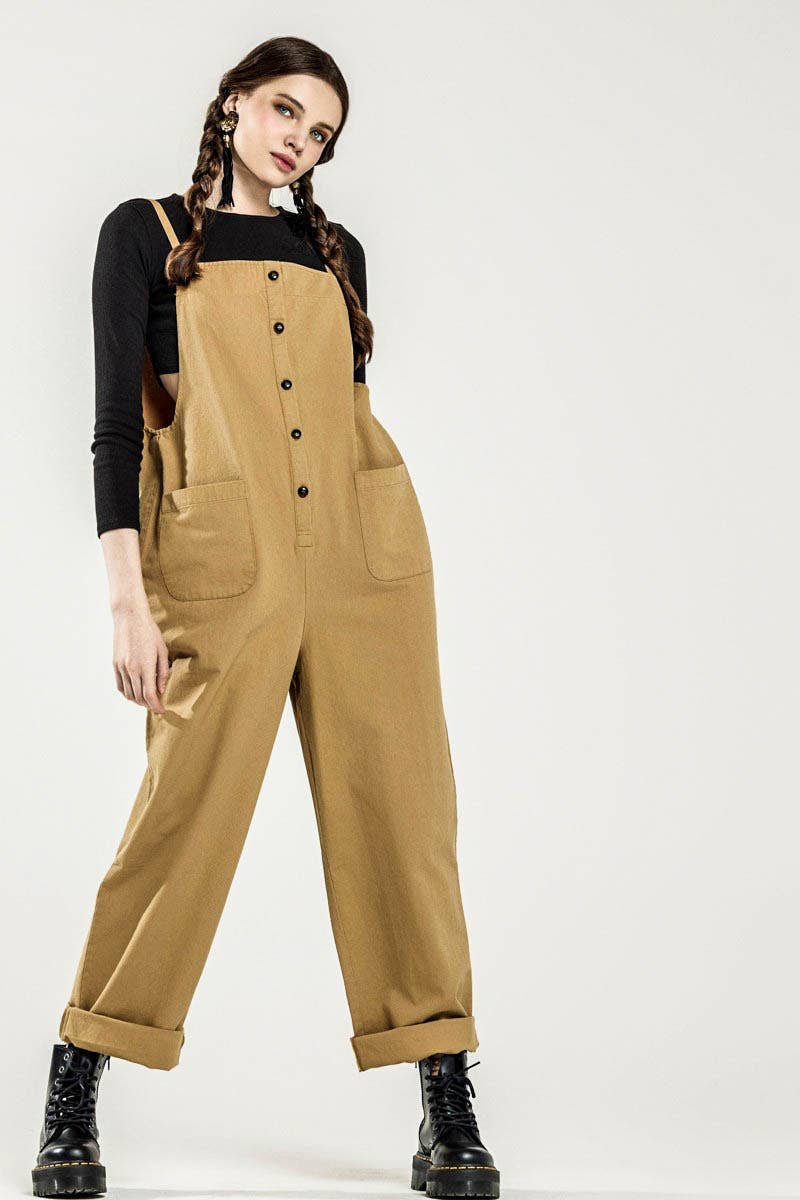 Button-Down Sleeveless Overall Jumpsuit