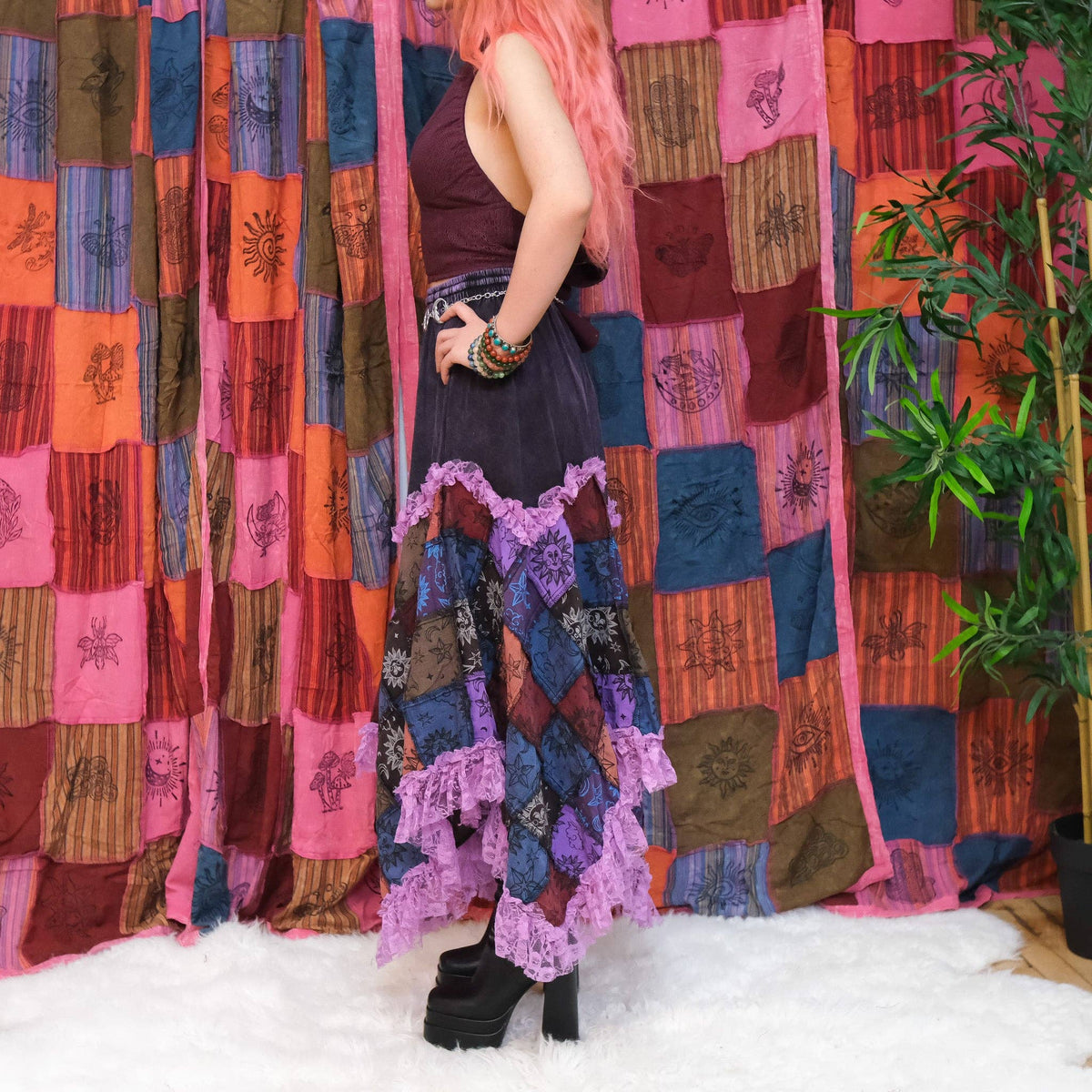 Patchwork Celestial Lace Asymmetrical Skirt