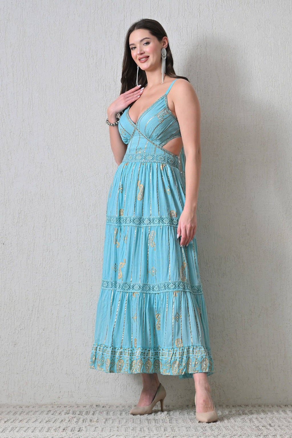 Bohemian Paisley Print Tiered Maxi Dress