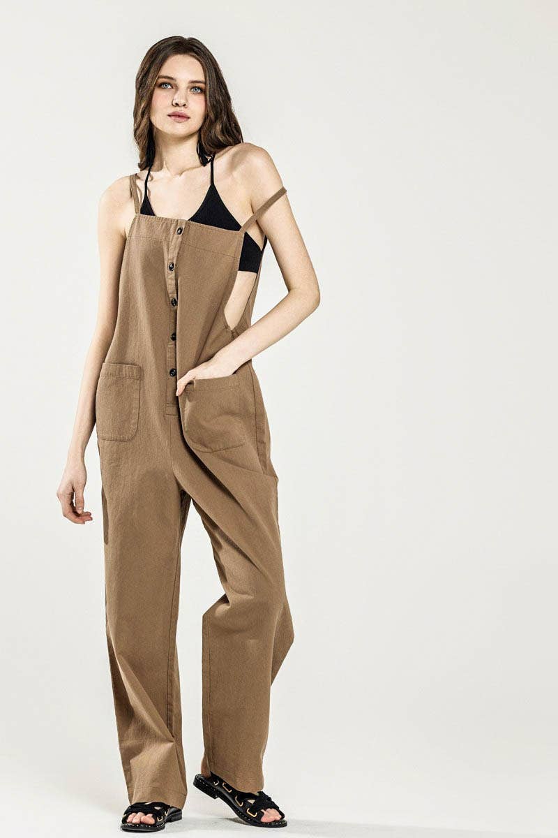 Button-Down Sleeveless Overall Jumpsuit