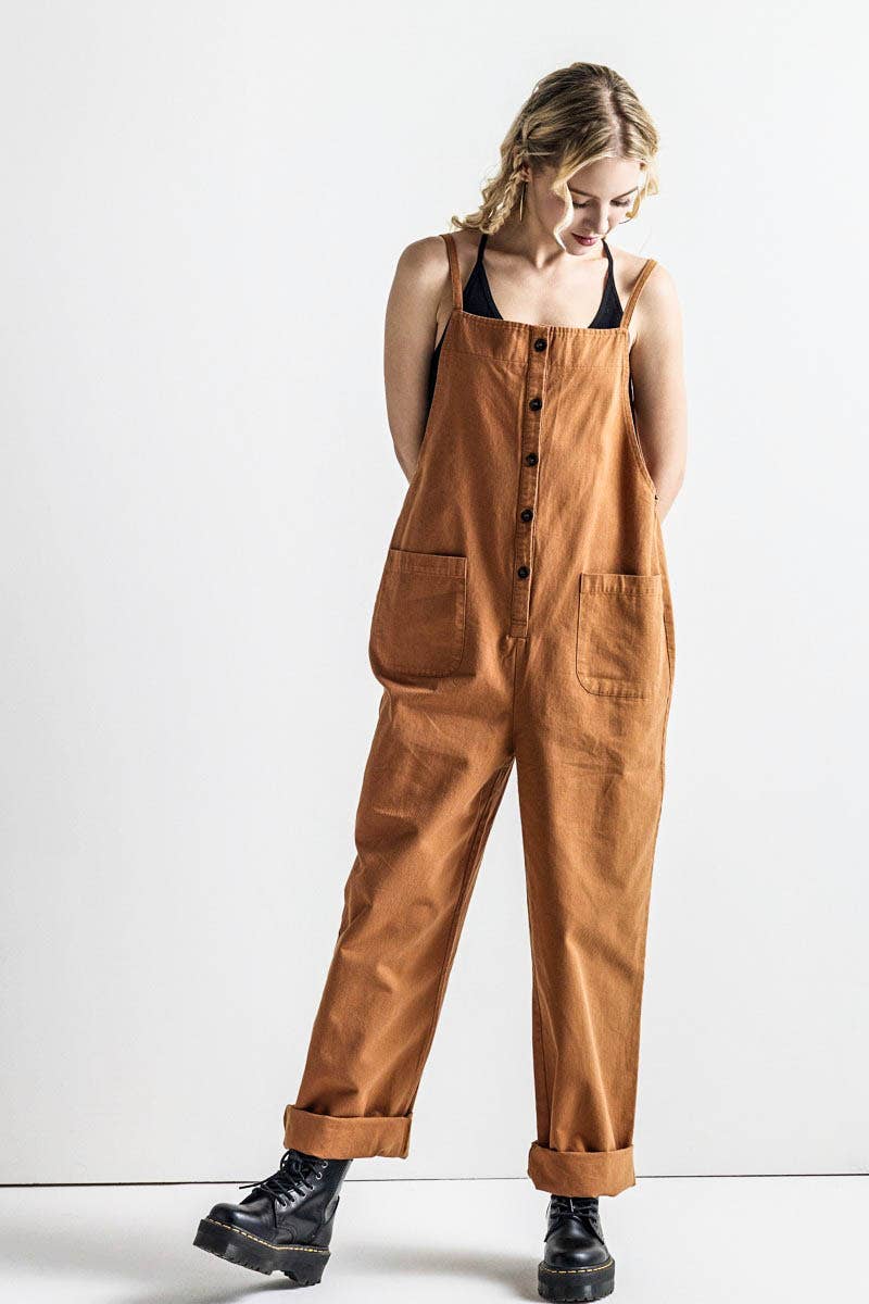 Button-Down Sleeveless Overall Jumpsuit