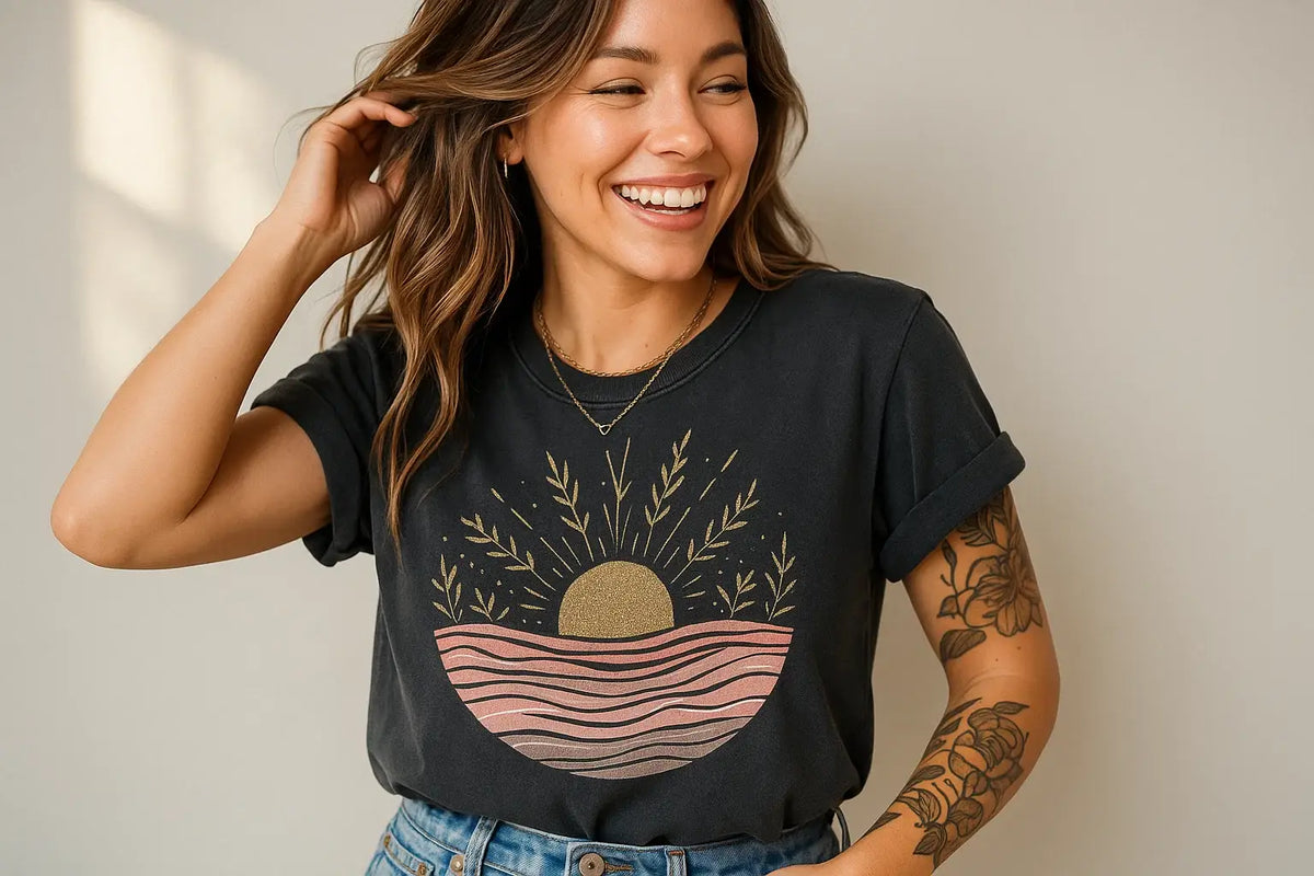 Sunset Wave Design T-Shirt Bella Canvas
