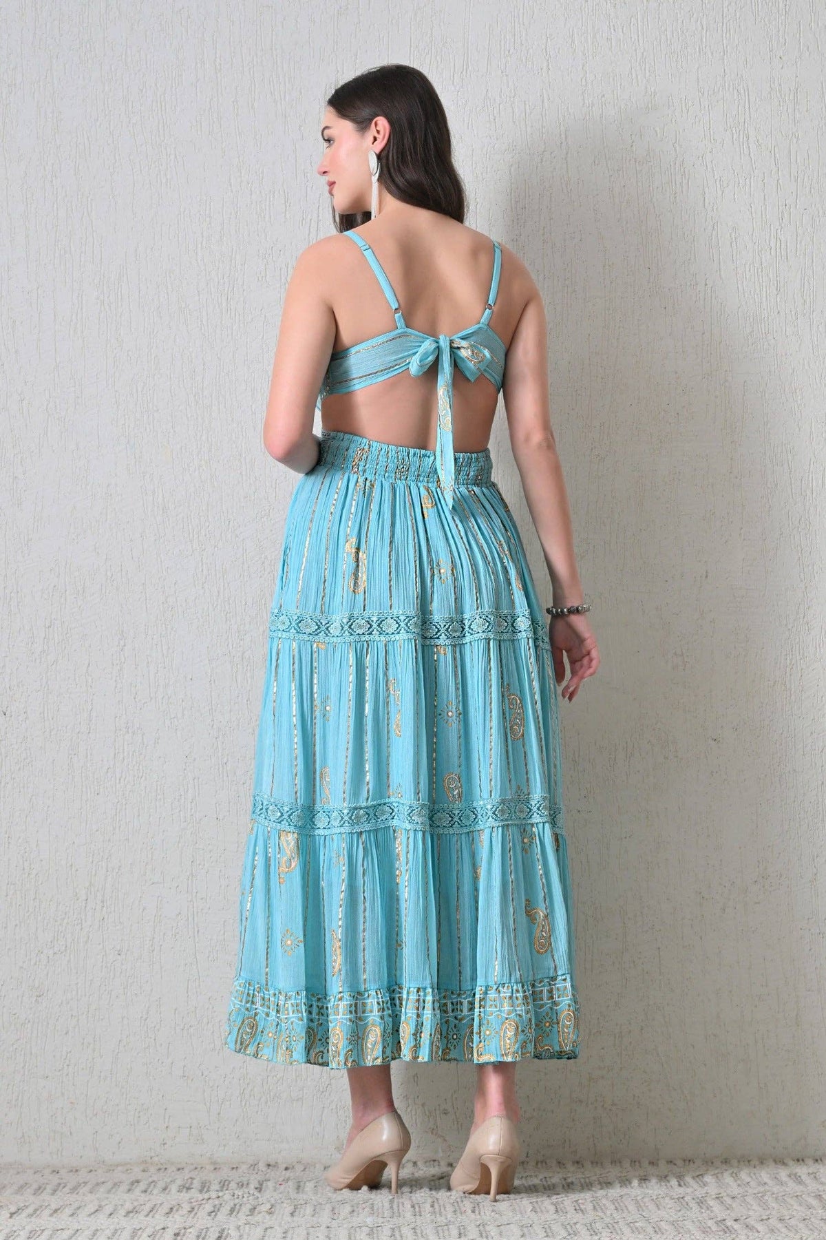 Bohemian Paisley Print Tiered Maxi Dress
